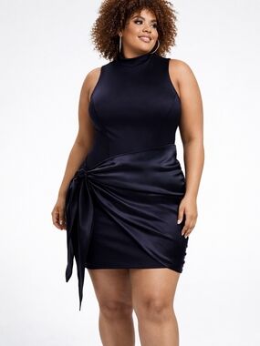 NWT Finesse Studios Black Bodycon Mini Dress w/ Satin Tie Waist